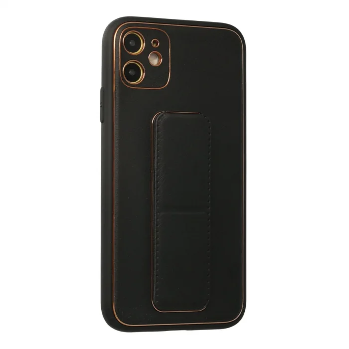 BUĞZ İphone 12 Kılıf Coco Deri Standlı Kapak - Siyah