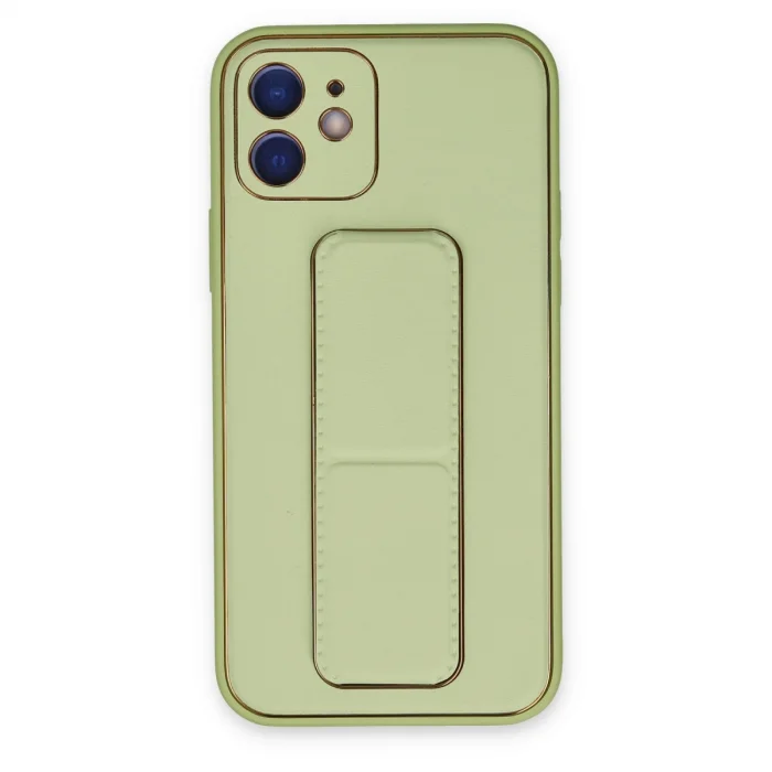 BUĞZ İphone 12 Kılıf Coco Deri Standlı Kapak - Su Yeşili