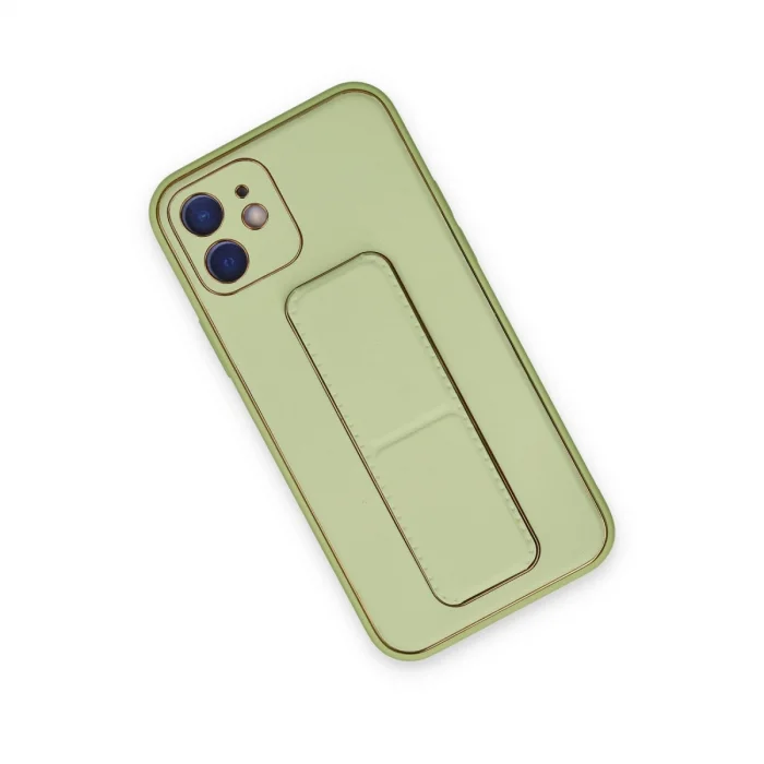 BUĞZ İphone 12 Kılıf Coco Deri Standlı Kapak - Su Yeşili