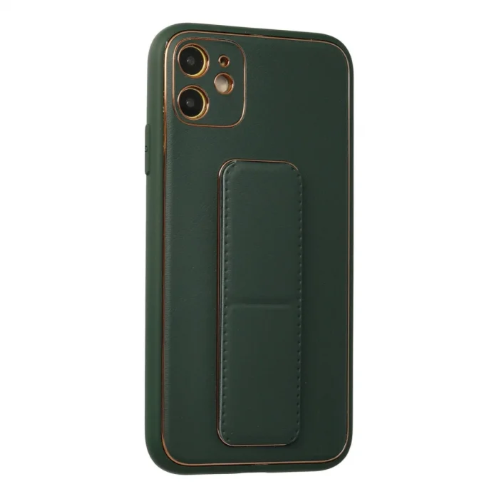 BUĞZ İphone 12 Kılıf Coco Deri Standlı Kapak - Yeşil