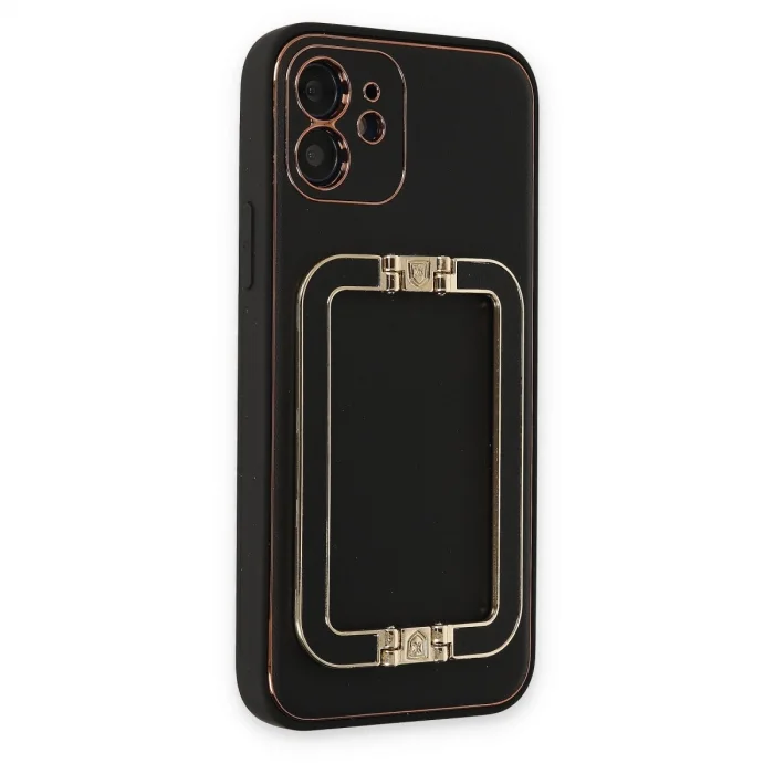 BUĞZ İphone 12 Kılıf Coco Elit Kapak - Siyah