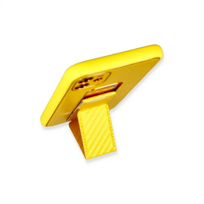 BUĞZ İphone 12 Kılıf Coco Karbon Standlı Kapak - Sarı