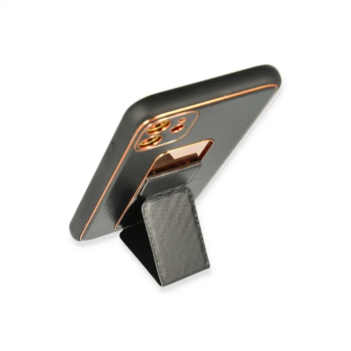 BUĞZ İphone 12 Kılıf Coco Karbon Standlı Kapak - Siyah