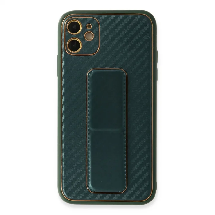 BUĞZ İphone 12 Kılıf Coco Karbon Standlı Kapak - Yeşil
