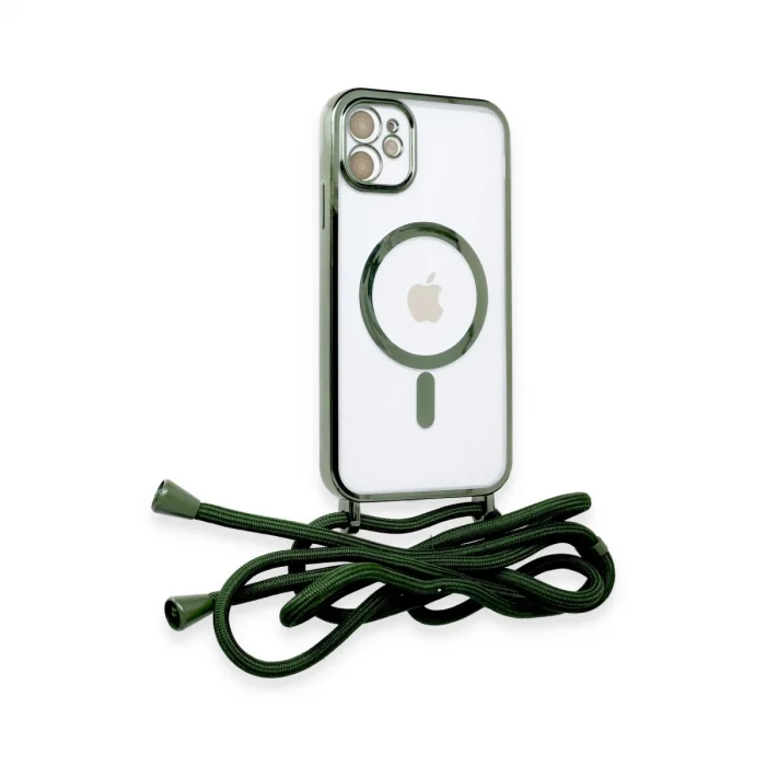 BUĞZ İphone 12 Kılıf Divo Lazer Askılı Magsafe Kapak - Koyu Yeşil