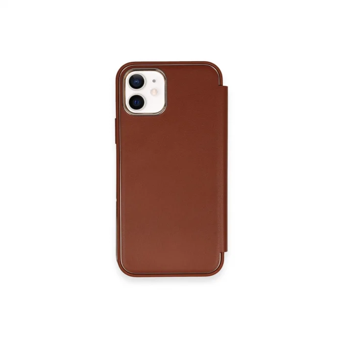 BUĞZ İphone 12 Kılıf Dolpin Kapaklı - Kahverengi