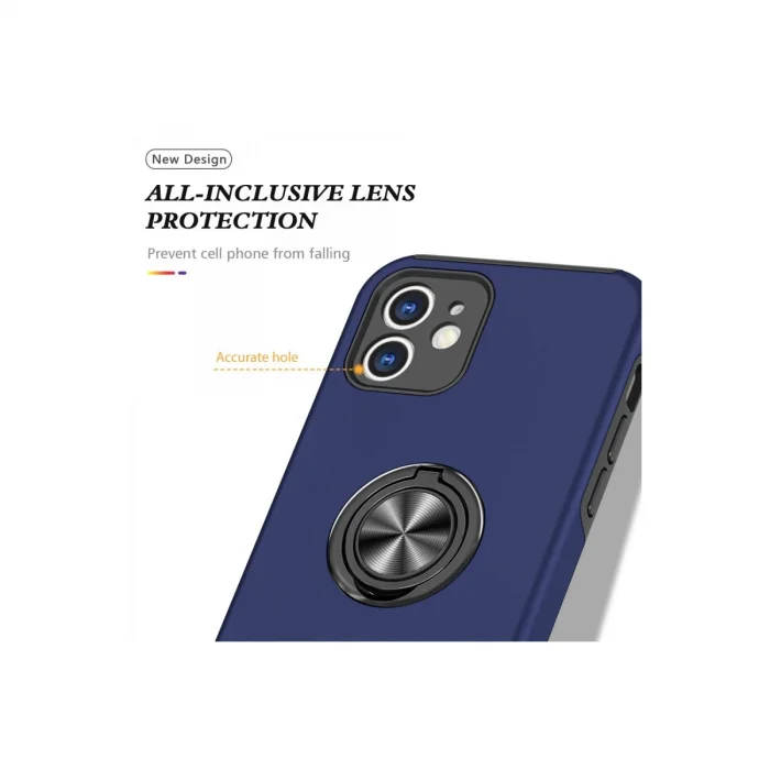 BUĞZ İphone 12 Kılıf Elit Yüzüklü Kapak - Lacivert
