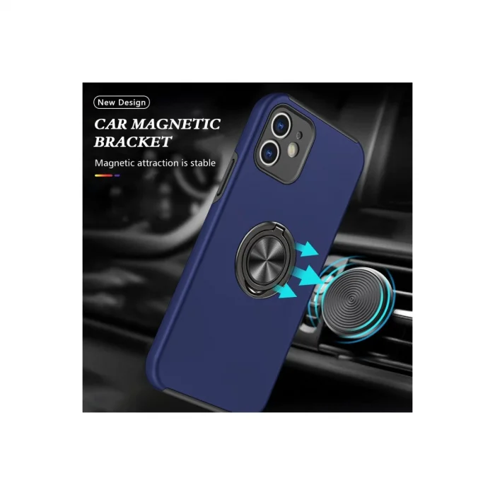 BUĞZ İphone 12 Kılıf Elit Yüzüklü Kapak - Lacivert