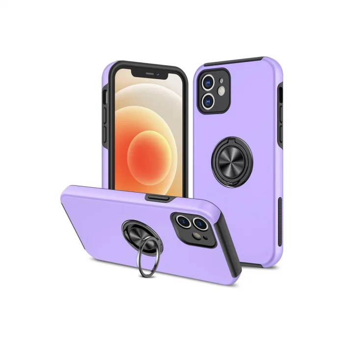BUĞZ İphone 12 Kılıf Elit Yüzüklü Kapak - Mor
