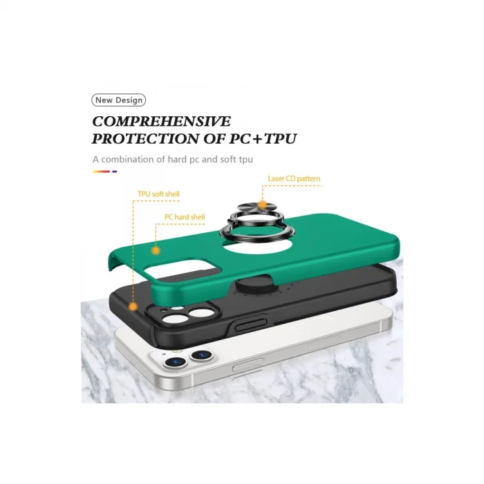BUĞZ İphone 12 Kılıf Elit Yüzüklü Kapak - Yeşil
