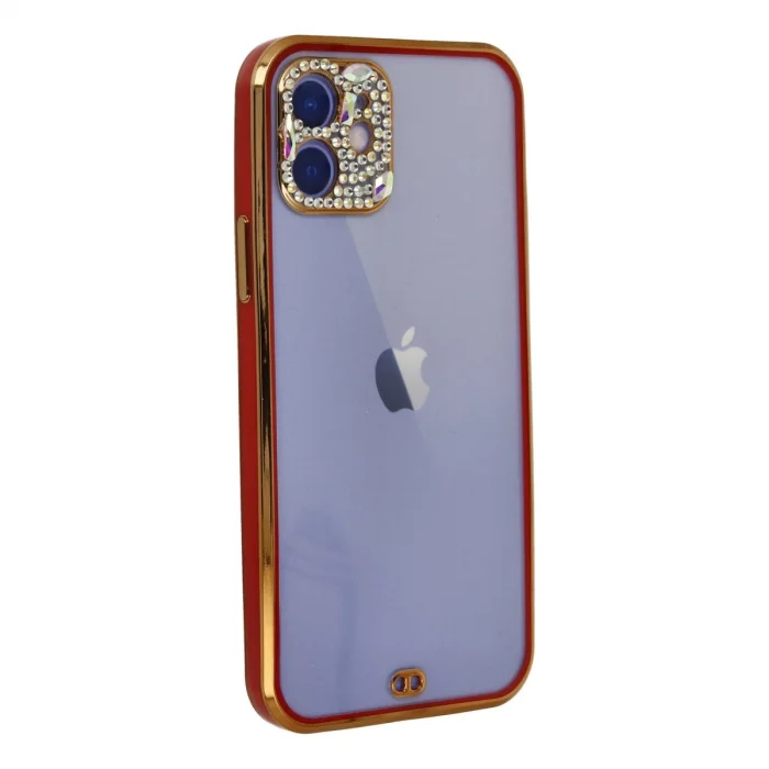 BUĞZ İphone 12 Kılıf Liva Taşlı Silikon - Kırmızı