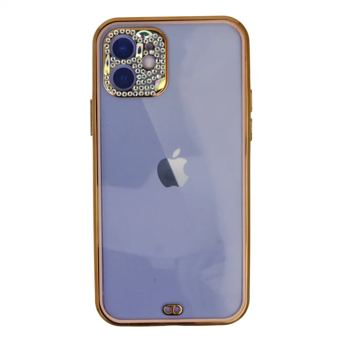 BUĞZ İphone 12 Kılıf Liva Taşlı Silikon - Pembe