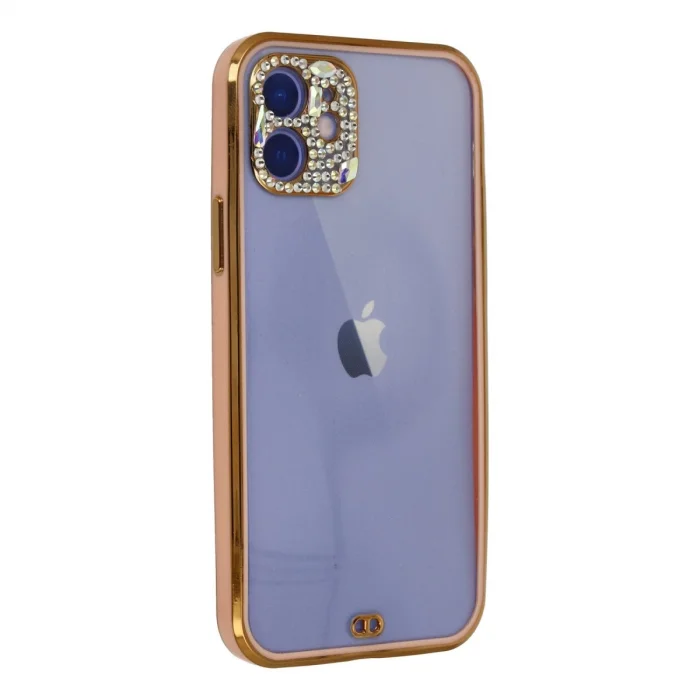 BUĞZ İphone 12 Kılıf Liva Taşlı Silikon - Pembe