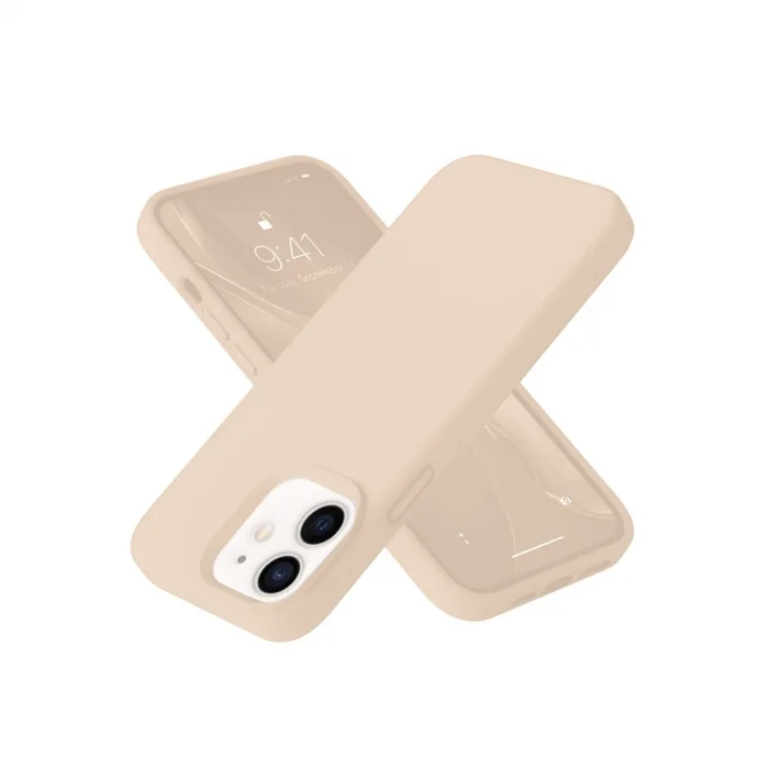BUĞZ İphone 12 Kılıf Nano İçi Kadife Silikon - Pudra
