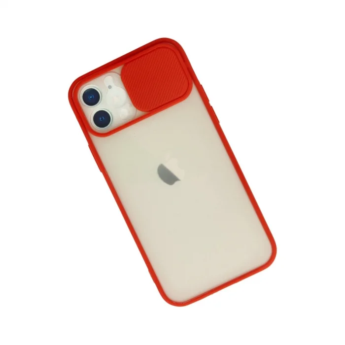BUĞZ İphone 12 Kılıf Palm Buzlu Kamera Sürgülü Silikon - Kırmızı