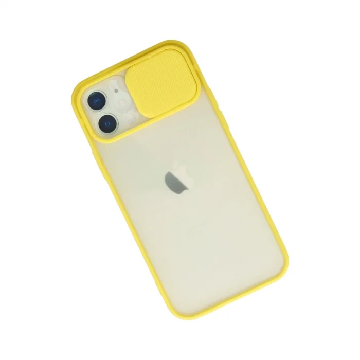 BUĞZ İphone 12 Kılıf Palm Buzlu Kamera Sürgülü Silikon - Sarı