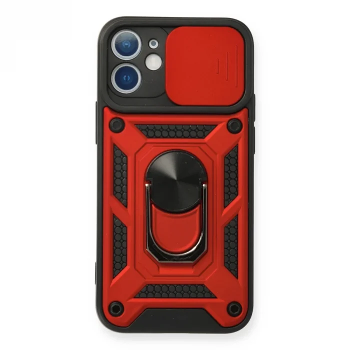 BUĞZ İphone 12 Kılıf Pars Lens Yüzüklü Silikon - Kırmızı