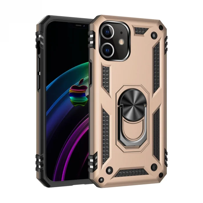 BUĞZ İphone 12 Kılıf Sofya Yüzüklü Silikon Kapak - Gold