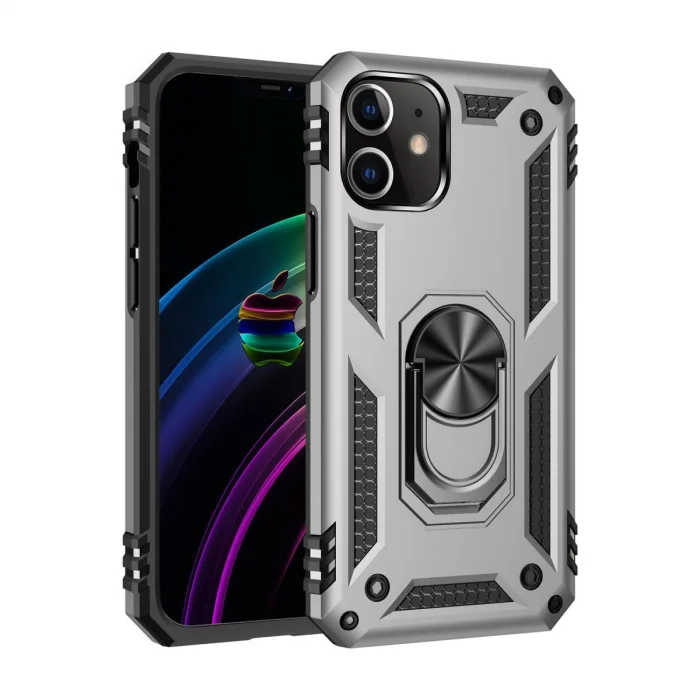 BUĞZ İphone 12 Kılıf Sofya Yüzüklü Silikon Kapak - Gümüş