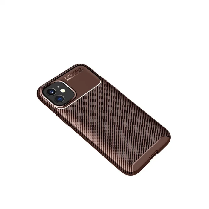 BUĞZ İphone 12 Mini Kılıf Auto Focus Karbon Kapak - Kahverengi