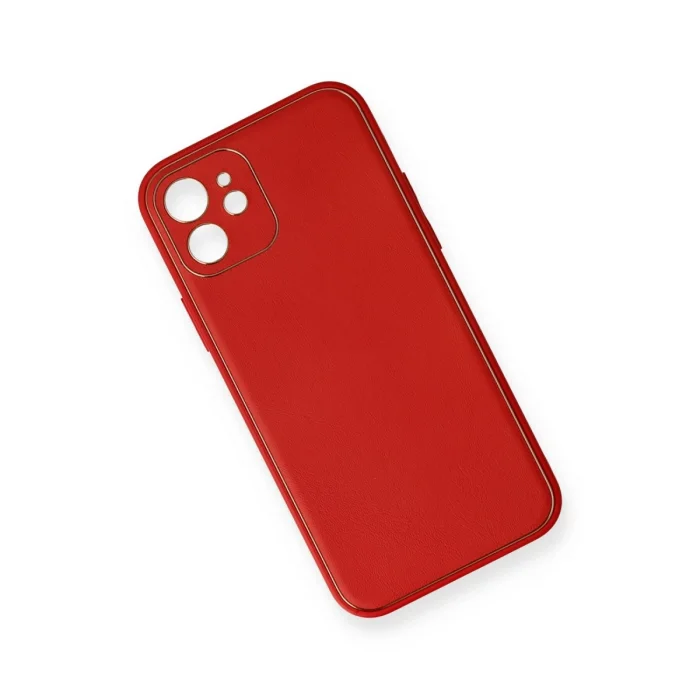 BUĞZ İphone 12 Mini Kılıf Coco Deri Silikon Kapak - Kırmızı