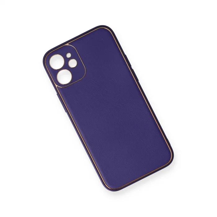 BUĞZ İphone 12 Mini Kılıf Coco Deri Silikon Kapak - Mor
