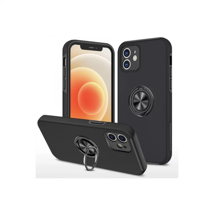 BUĞZ İphone 12 Mini Kılıf Elit Yüzüklü Kapak - Siyah