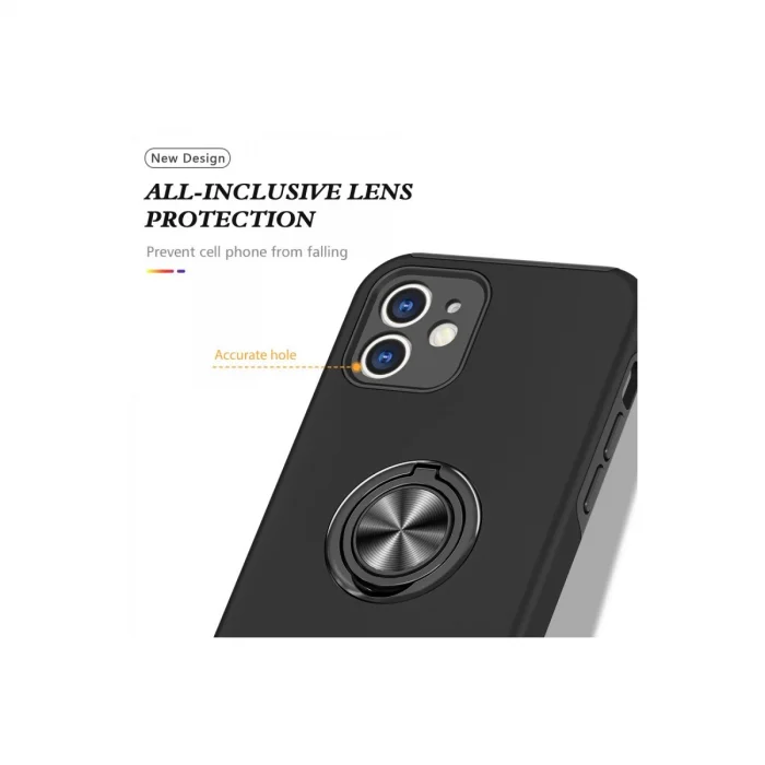 BUĞZ İphone 12 Mini Kılıf Elit Yüzüklü Kapak - Siyah