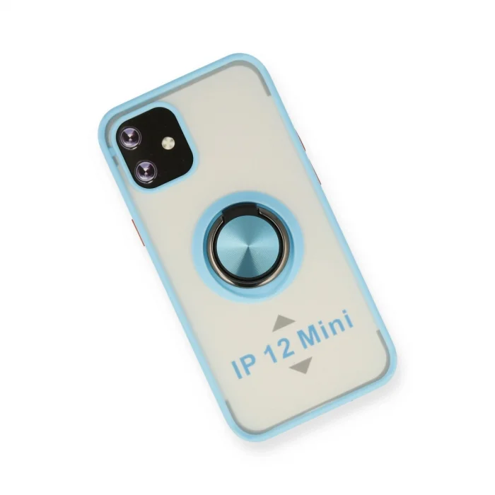 BUĞZ İphone 12 Mini Kılıf Montreal Yüzüklü Silikon Kapak - Buz Mavi