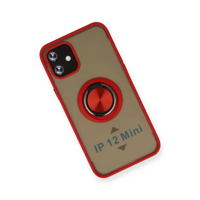 BUĞZ İphone 12 Mini Kılıf Montreal Yüzüklü Silikon Kapak - Kırmızı