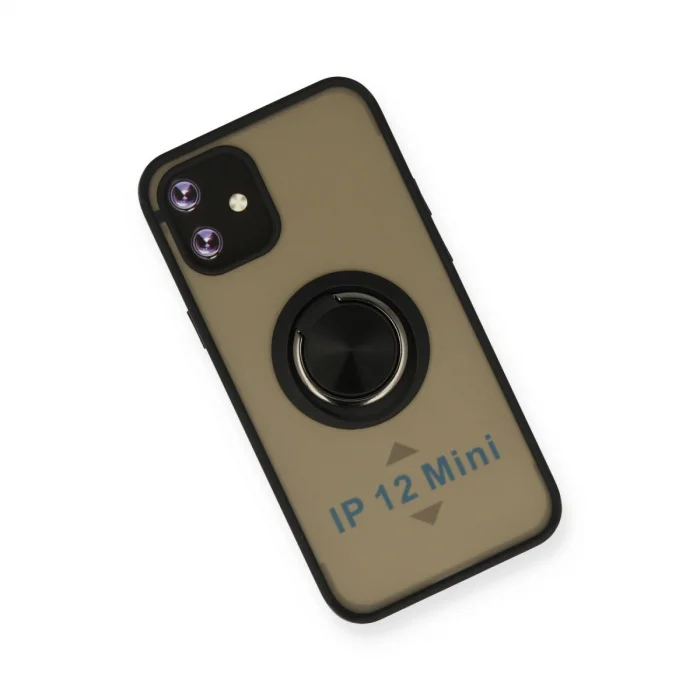 BUĞZ İphone 12 Mini Kılıf Montreal Yüzüklü Silikon Kapak - Siyah