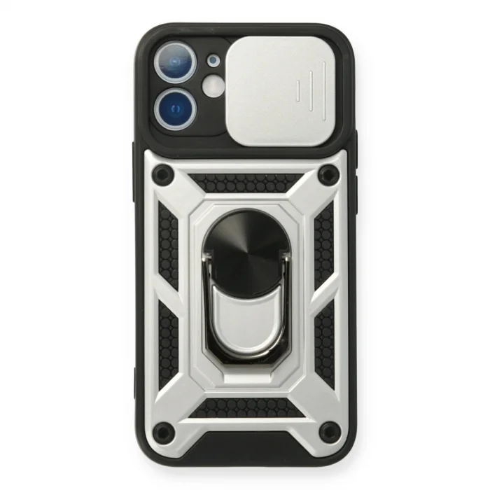 BUĞZ İphone 12 Mini Kılıf Pars Lens Yüzüklü Silikon - Gümüş