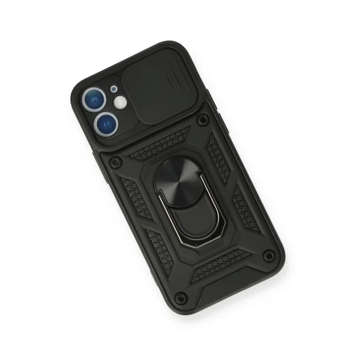 BUĞZ İphone 12 Mini Kılıf Pars Lens Yüzüklü Silikon - Siyah