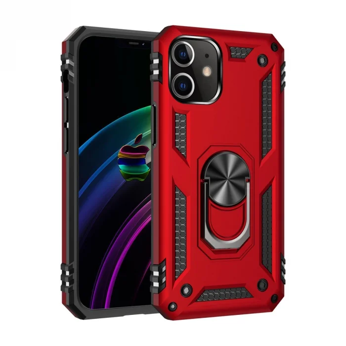 BUĞZ İphone 12 Mini Kılıf Sofya Yüzüklü Silikon Kapak - Kırmızı