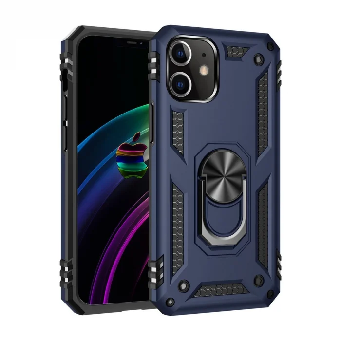 BUĞZ İphone 12 Mini Kılıf Sofya Yüzüklü Silikon Kapak - Lacivert