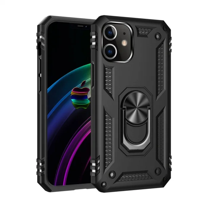 BUĞZ İphone 12 Mini Kılıf Sofya Yüzüklü Silikon Kapak - Siyah