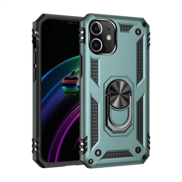 BUĞZ İphone 12 Mini Kılıf Sofya Yüzüklü Silikon Kapak - Yeşil