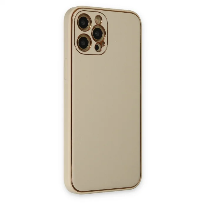 BUĞZ İphone 12 Pro Kılıf Coco Deri Silikon Kapak - Gold