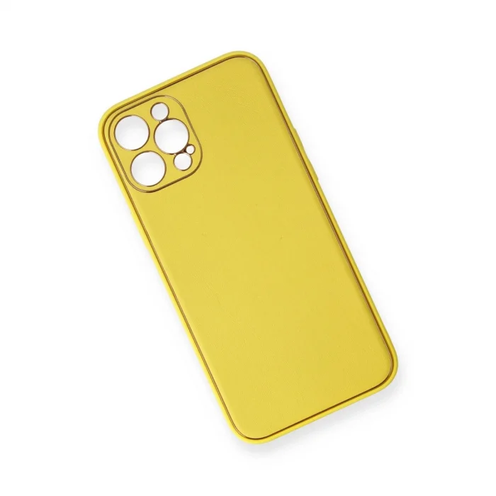 BUĞZ İphone 12 Pro Kılıf Coco Deri Silikon Kapak - Sarı
