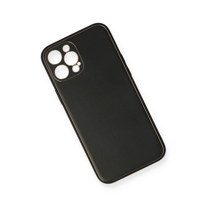 BUĞZ İphone 12 Pro Kılıf Coco Deri Silikon Kapak - Siyah