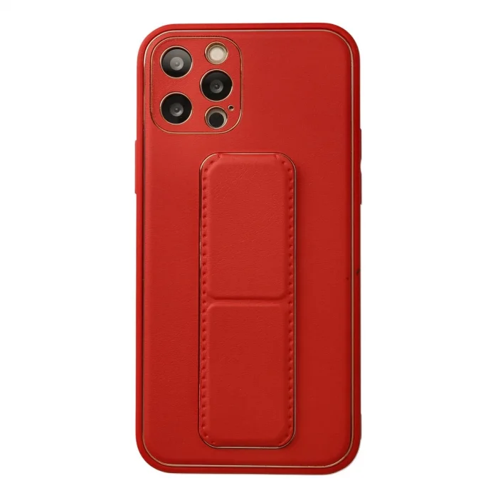 BUĞZ İphone 12 Pro Kılıf Coco Deri Standlı Kapak - Kırmızı