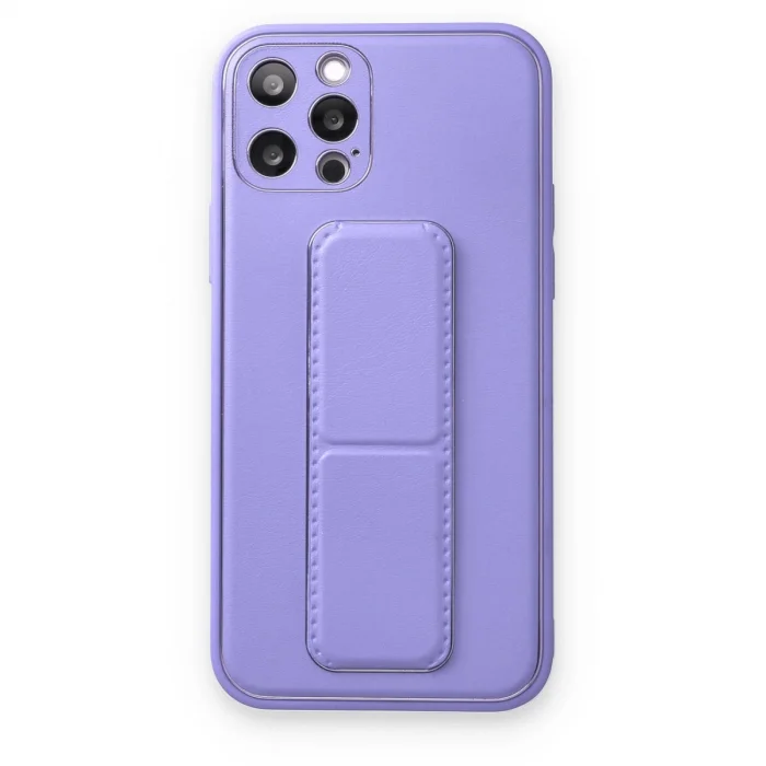 BUĞZ İphone 12 Pro Kılıf Coco Deri Standlı Kapak - Koyu Lila