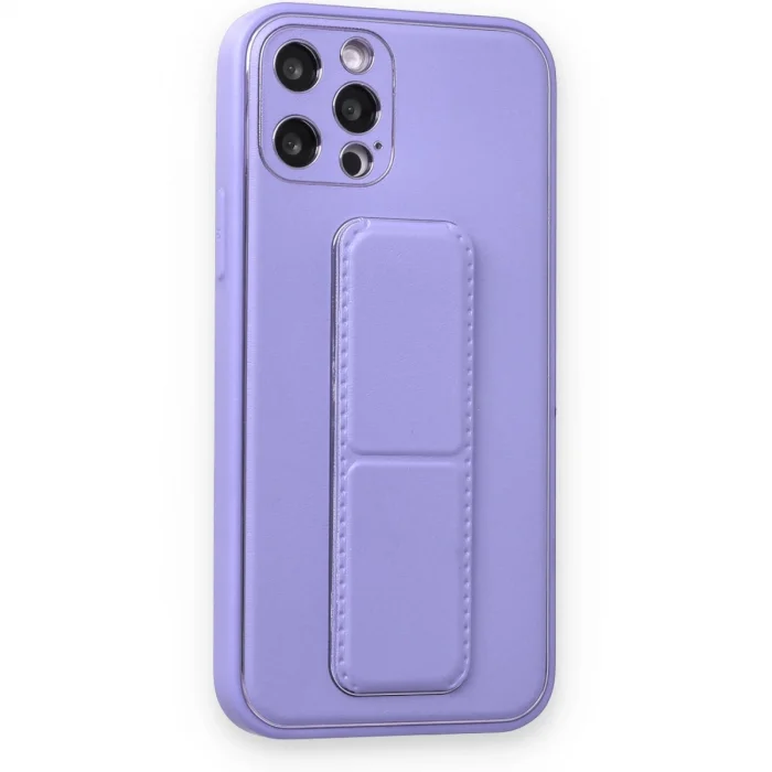 BUĞZ İphone 12 Pro Kılıf Coco Deri Standlı Kapak - Koyu Lila
