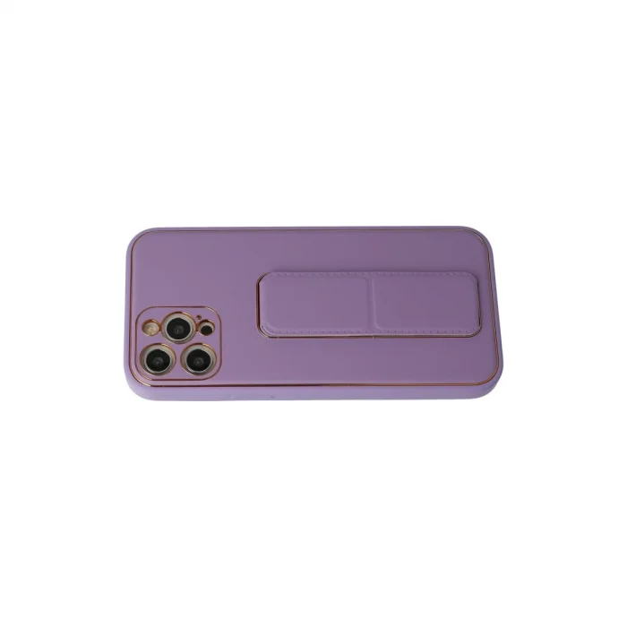 BUĞZ İphone 12 Pro Kılıf Coco Deri Standlı Kapak - Lila