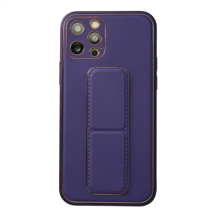 BUĞZ İphone 12 Pro Kılıf Coco Deri Standlı Kapak - Mor