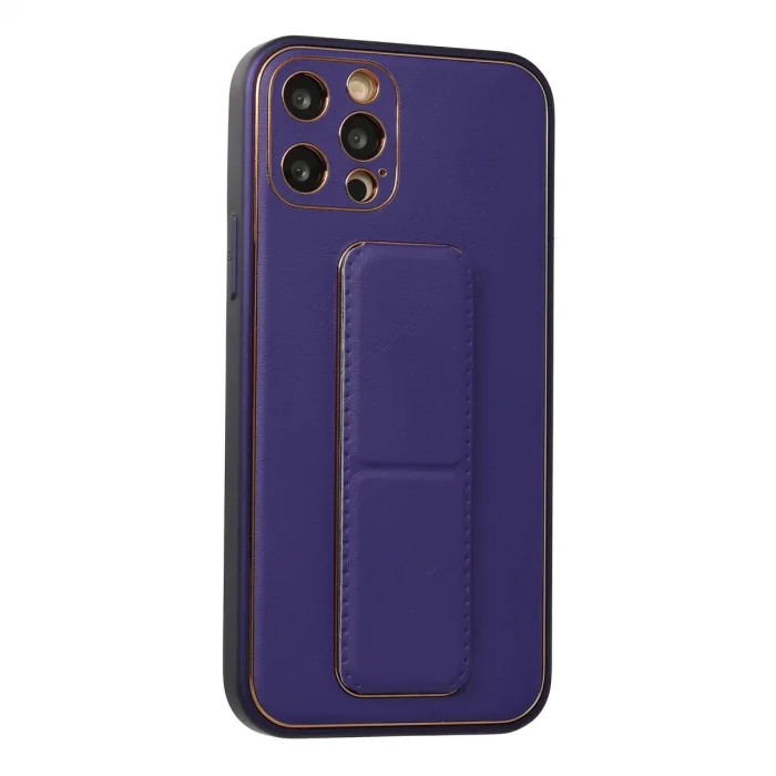 BUĞZ İphone 12 Pro Kılıf Coco Deri Standlı Kapak - Mor