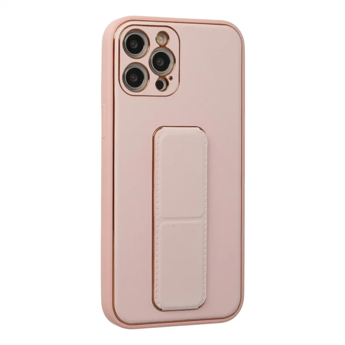 BUĞZ İphone 12 Pro Kılıf Coco Deri Standlı Kapak - Pembe