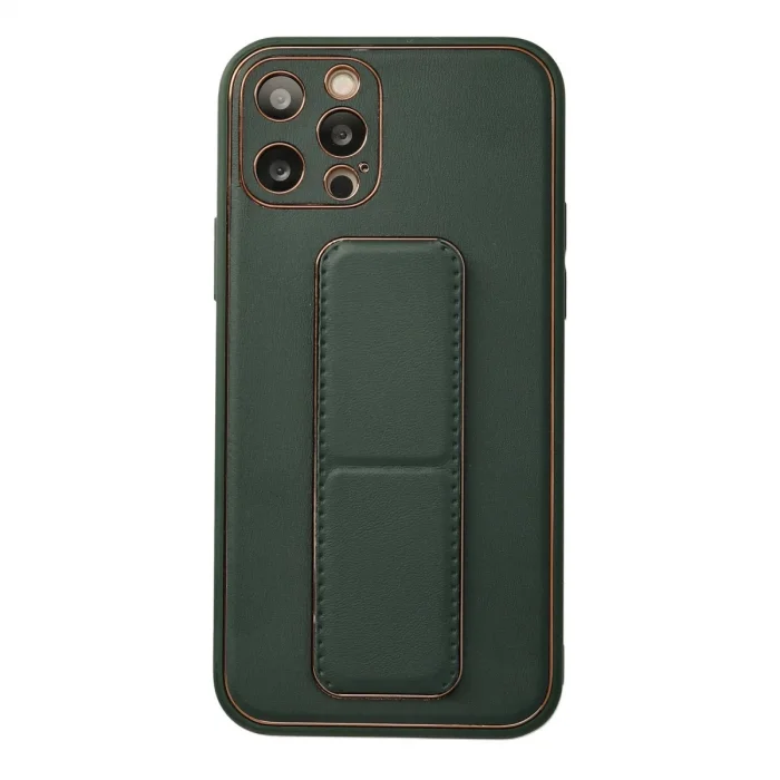 BUĞZ İphone 12 Pro Kılıf Coco Deri Standlı Kapak - Yeşil