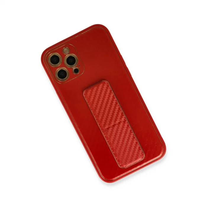 BUĞZ İphone 12 Pro Kılıf Coco Karbon Standlı Kapak - Kırmızı