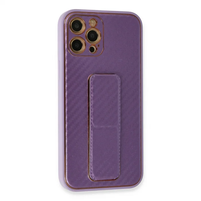 BUĞZ İphone 12 Pro Kılıf Coco Karbon Standlı Kapak - Mor